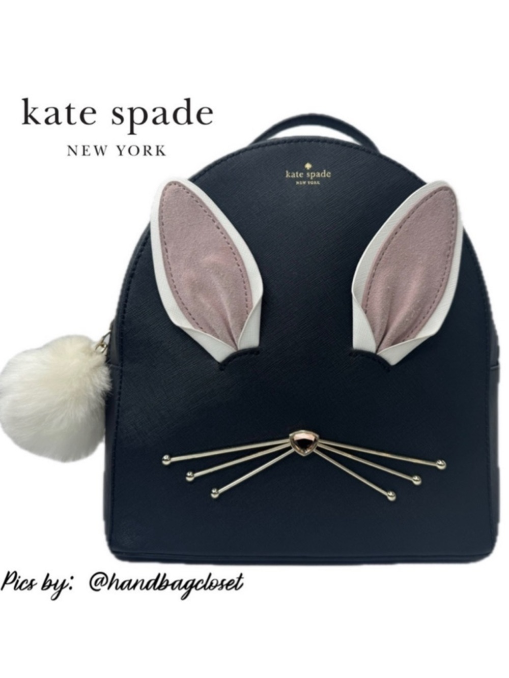 Kate Spade Hop To It Rabbit Sammi Bunny Easter Black Mini Backpack Bag